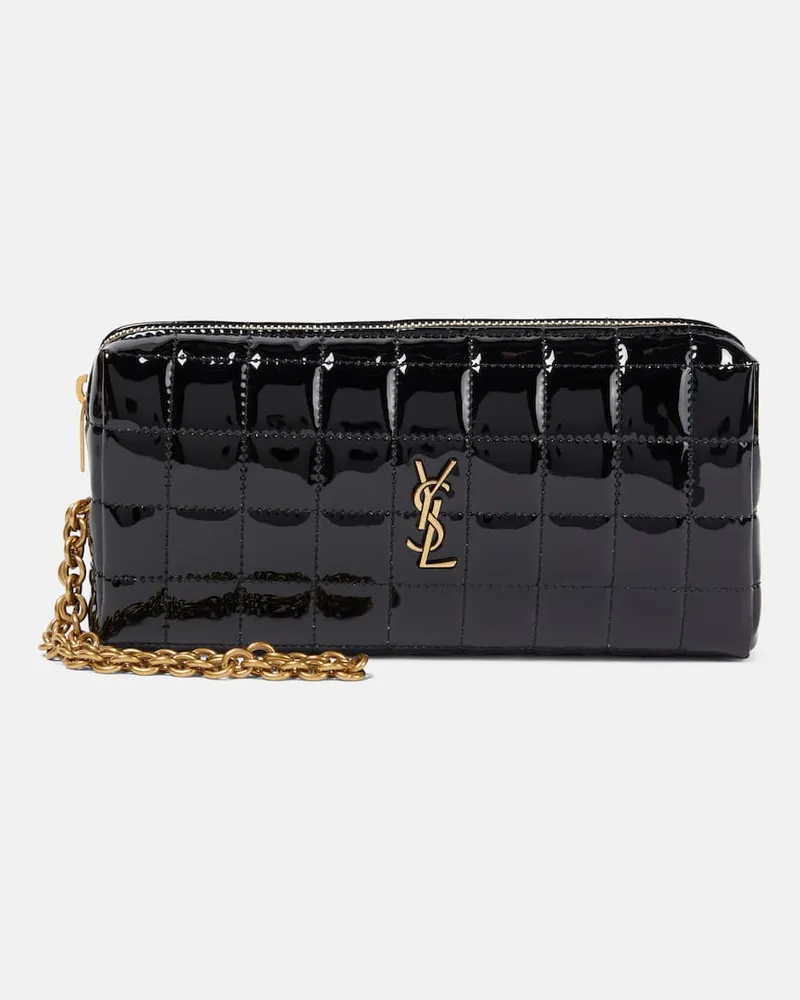 Saint Laurent Clutch Cassandre aus Lackleder Schwarz