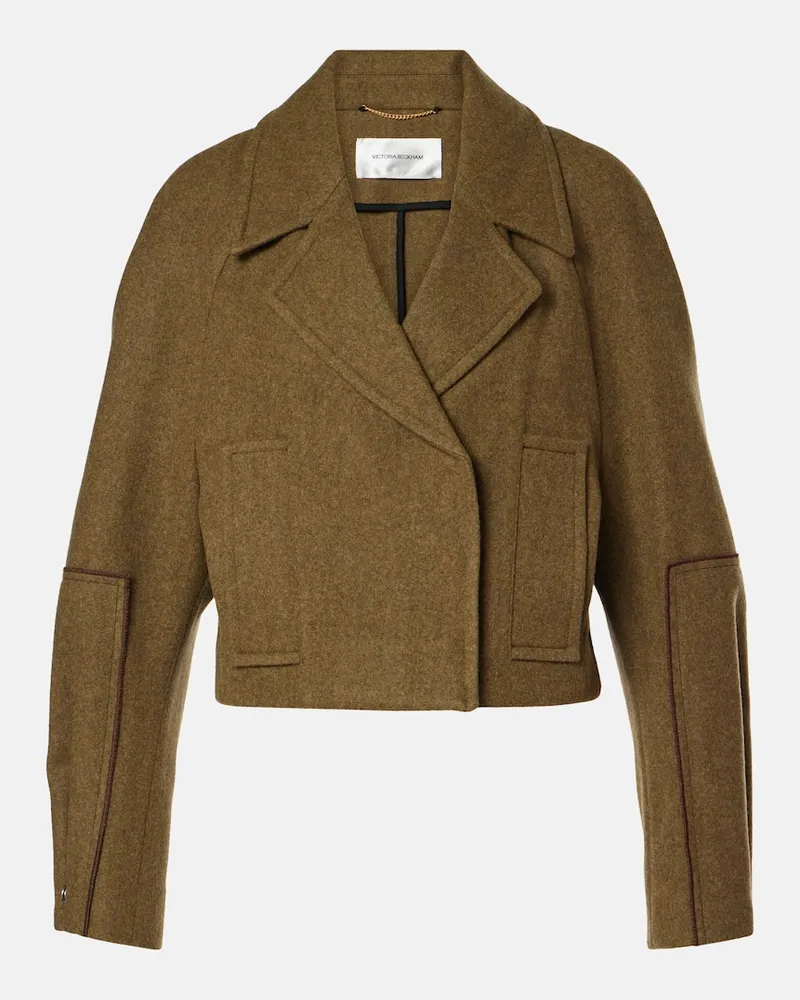 Victoria Beckham Cropped-Cabanjacke aus Wolle Grün