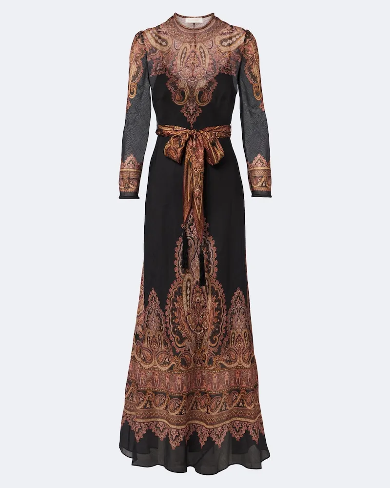 Zimmermann Bedrucktes Maxikleid Ascent aus Leinen und Seide Multicolor