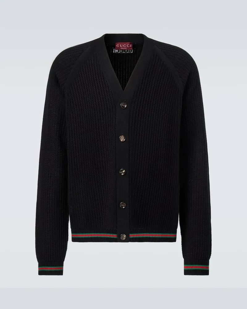 Gucci Cardigan Web Stripe aus Baumwolle Schwarz