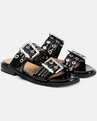 Ganni Verzierte Sandalen aus Lackleder Schwarz