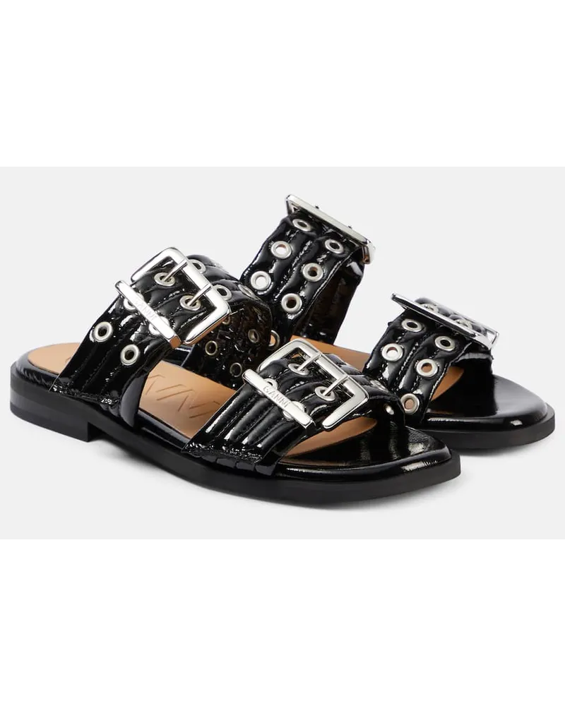 Ganni Verzierte Sandalen aus Lackleder Schwarz