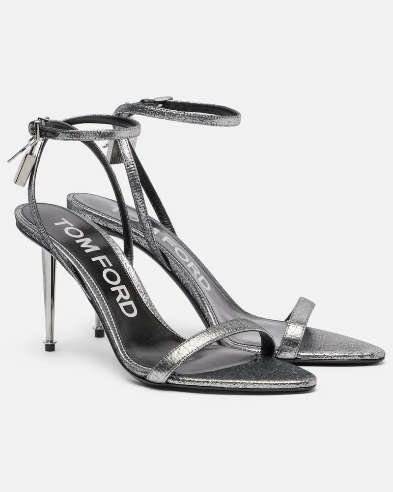 Tom Ford Sandalen Padlock 85 aus Metallic-Leder Silber