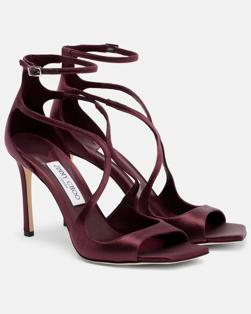 Jimmy Choo Sandalen Azia 95 aus Satin Burgunderrot