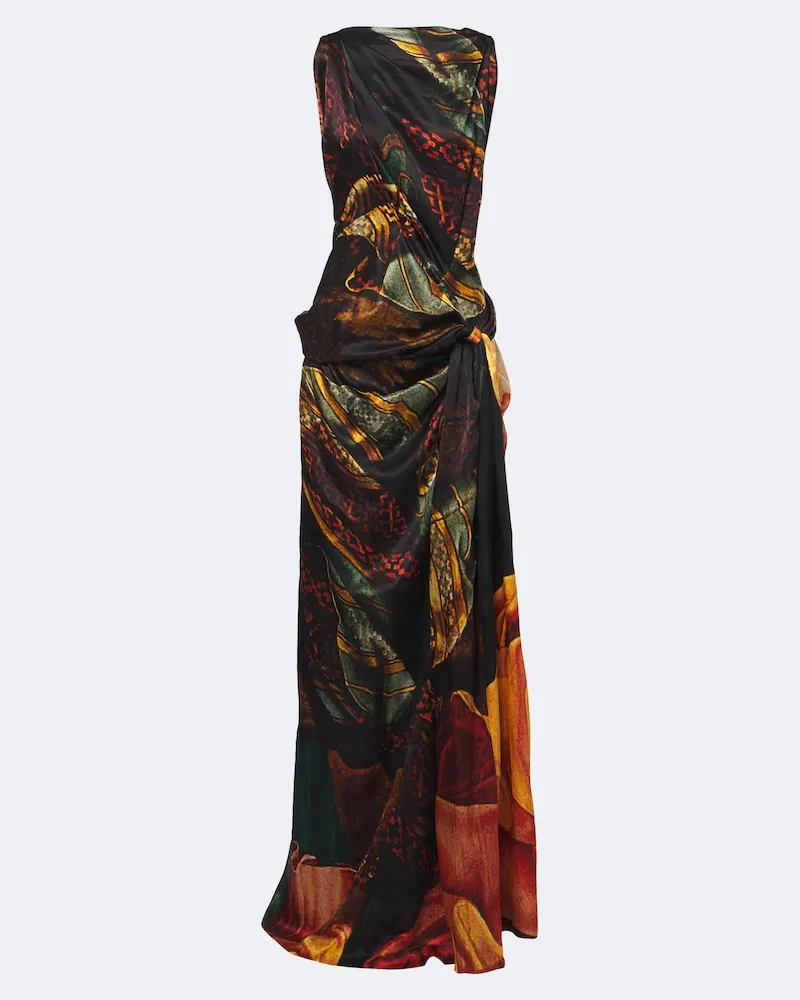 Dries van Noten Bedruckte Robe aus Seidensatin Multicolor