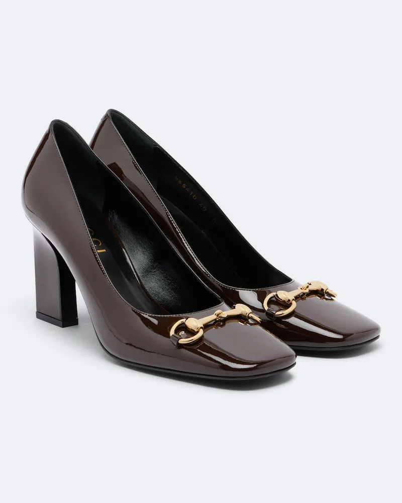 Gucci Pumps Signora Horsebit aus Lackleder Braun