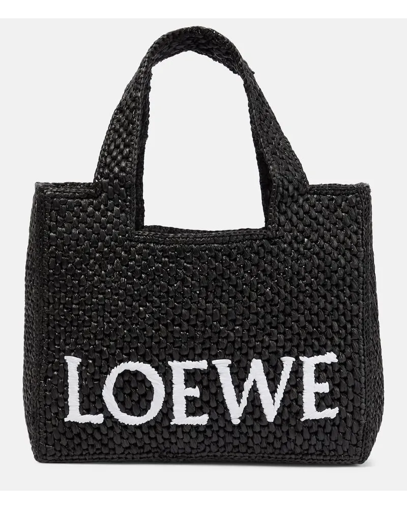 Loewe Paula's Ibiza Tote Font Small aus Raffiabast Schwarz