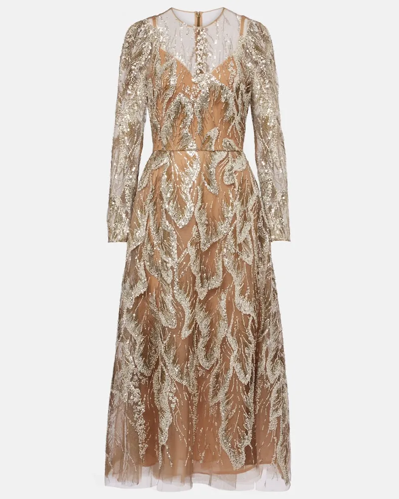Elie Saab Besticktes Cocktailkleid Silber