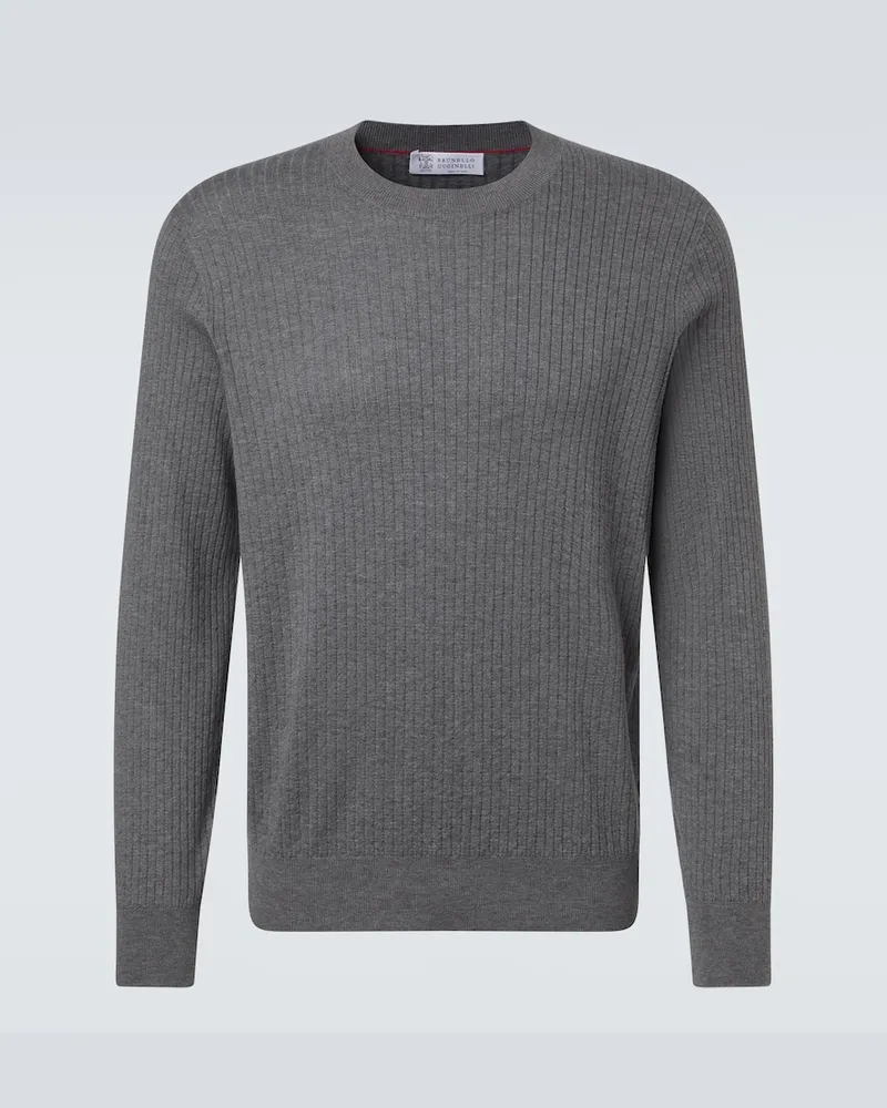 Brunello Cucinelli Pullover aus Baumwoll-Rippstrick Grau