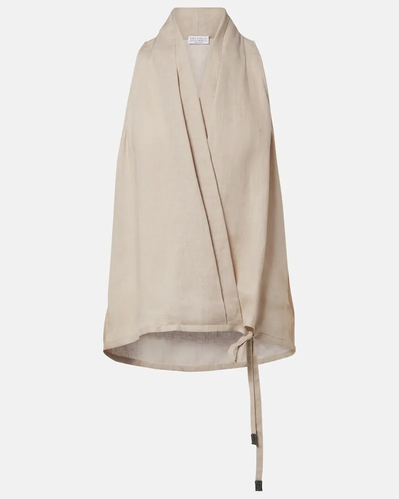 Brunello Cucinelli Wickeltop Monili aus Leinen Beige