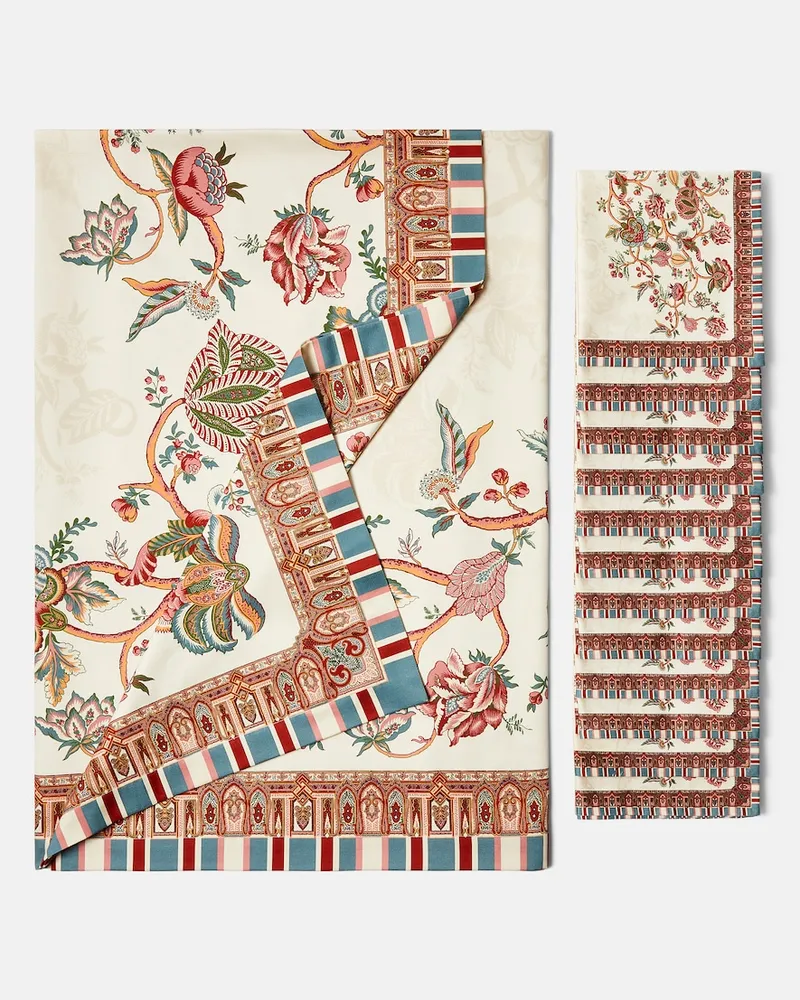 Etro Set Fleur aus Tischdecke und 12 Servietten Weiß