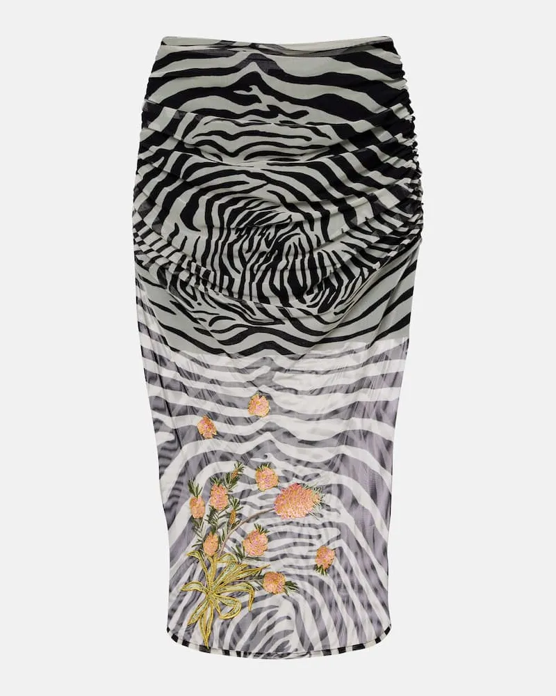 Blumarine Bedruckter Midirock aus Mesh Weiß