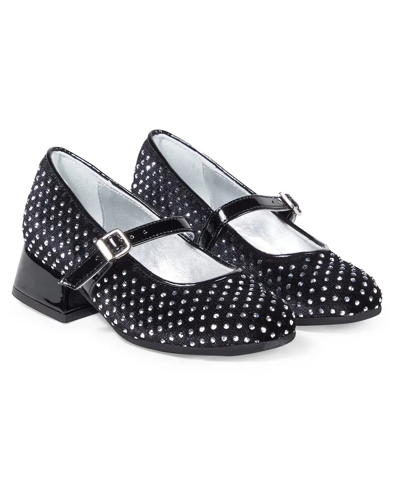 Monnalisa Ballerinas Dorothy aus Samt mit Kristallen Schwarz