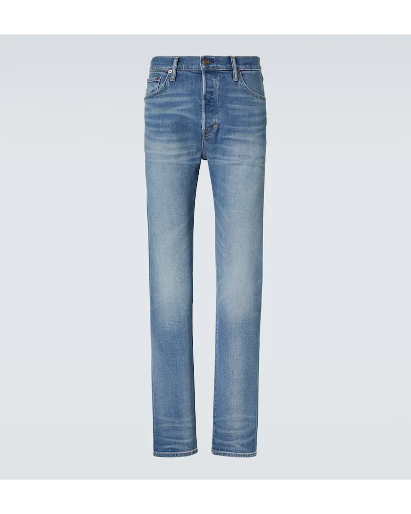 Tom Ford Low-Rise Slim Jeans aus Twill Blau