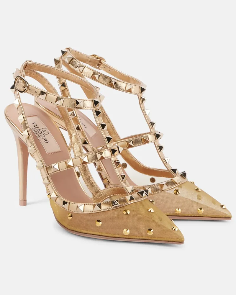 Valentino Garavani Verzierte Pumps Rockstud 105 mit Metallic-Leder Rosa