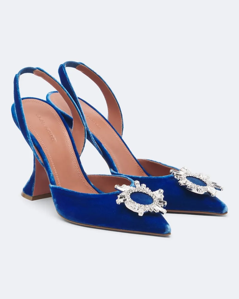 Amina Muaddi Verzierte Slingback-Pumps Begum aus Samt Blau