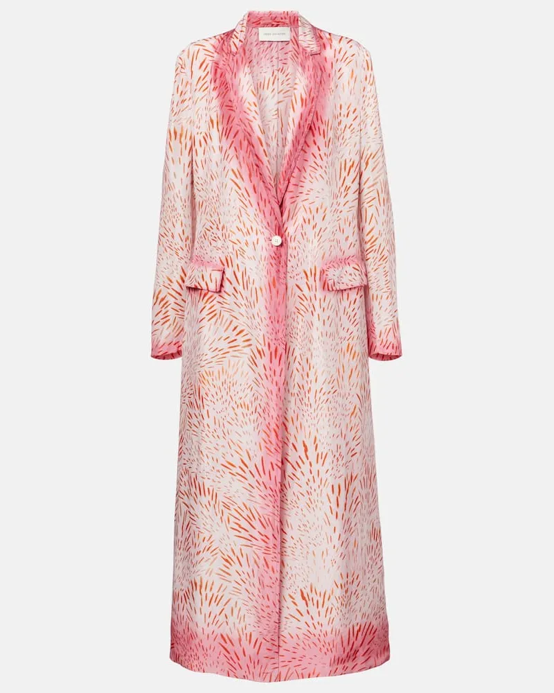 Dries van Noten Bedruckter Mantel aus Seide Rosa