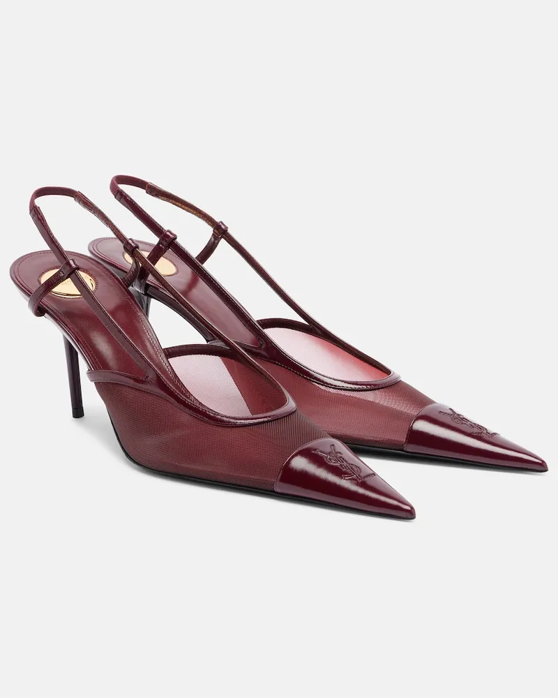 Saint Laurent Slingback-Pumps Renée aus Mesh mit Leder Burgunderrot