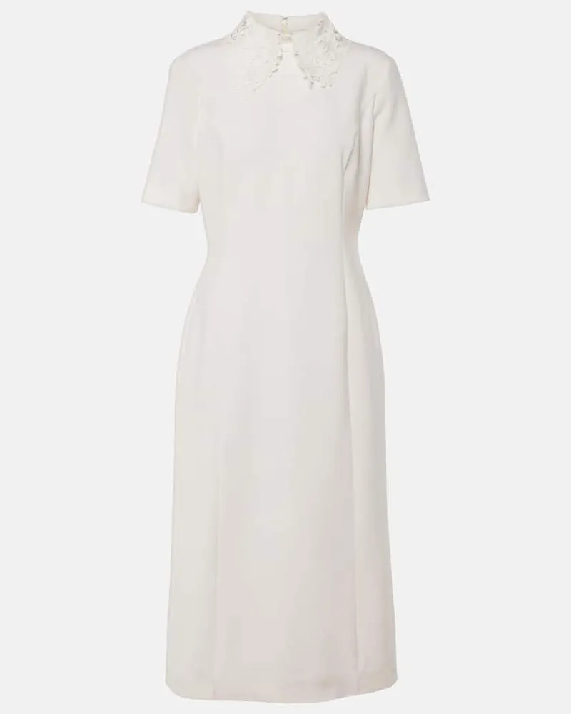 Oscar de la Renta Midikleid aus einem Wollgemisch mit Spitze Weiß