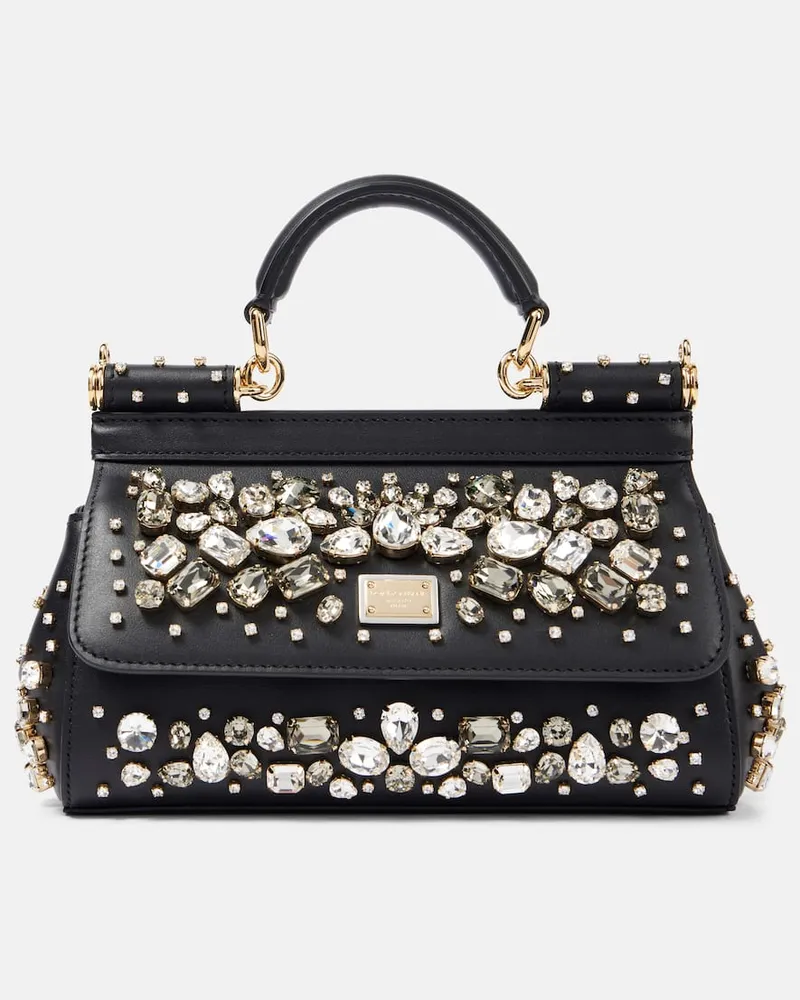 Dolce & Gabbana Verzierte Tote Sicily Small aus Leder Schwarz