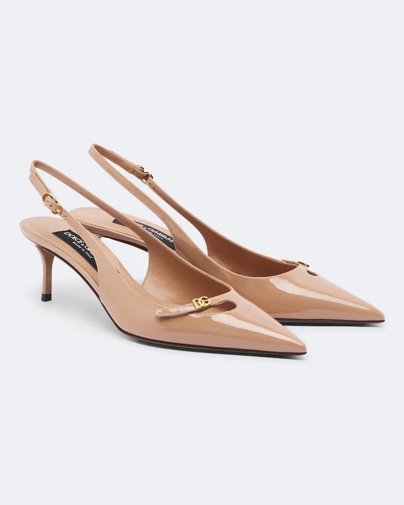 Dolce & Gabbana Slingback-Pumps DG aus Lackleder Beige