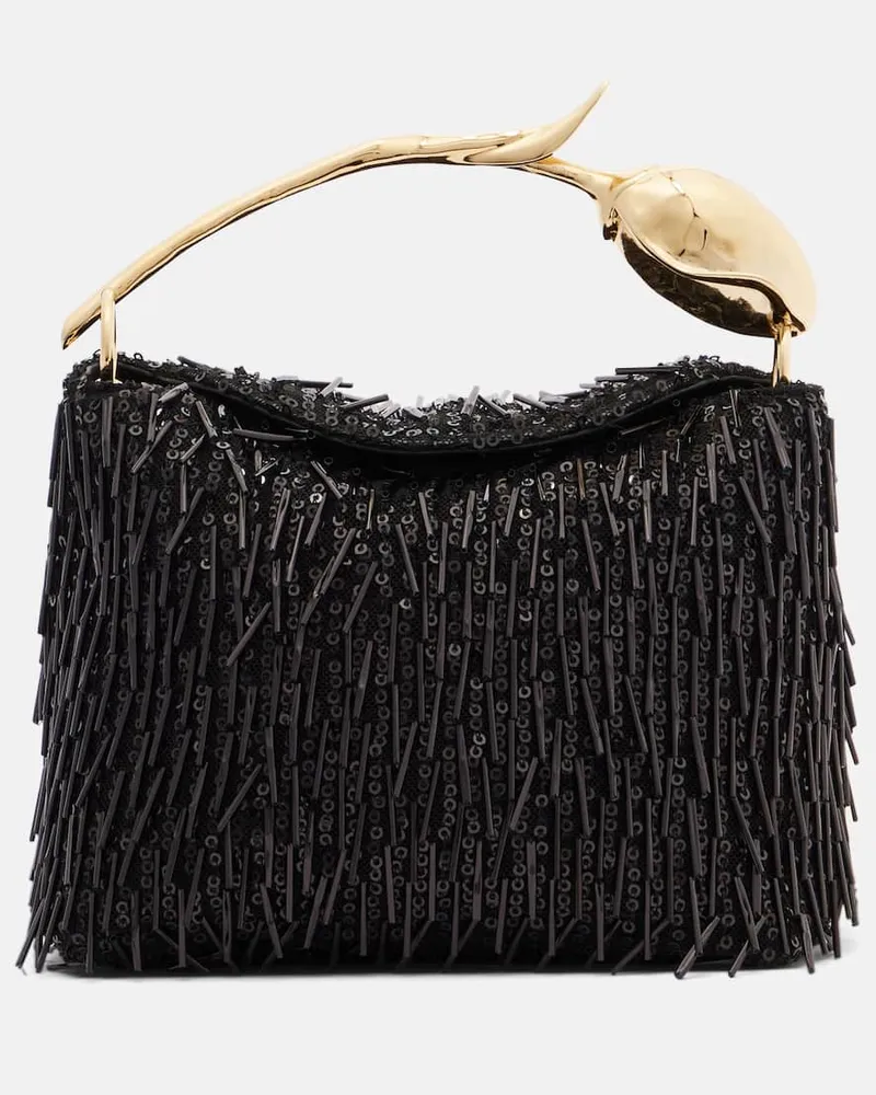 Erdem Verzierte Tote Bag Bloom Mini Schwarz