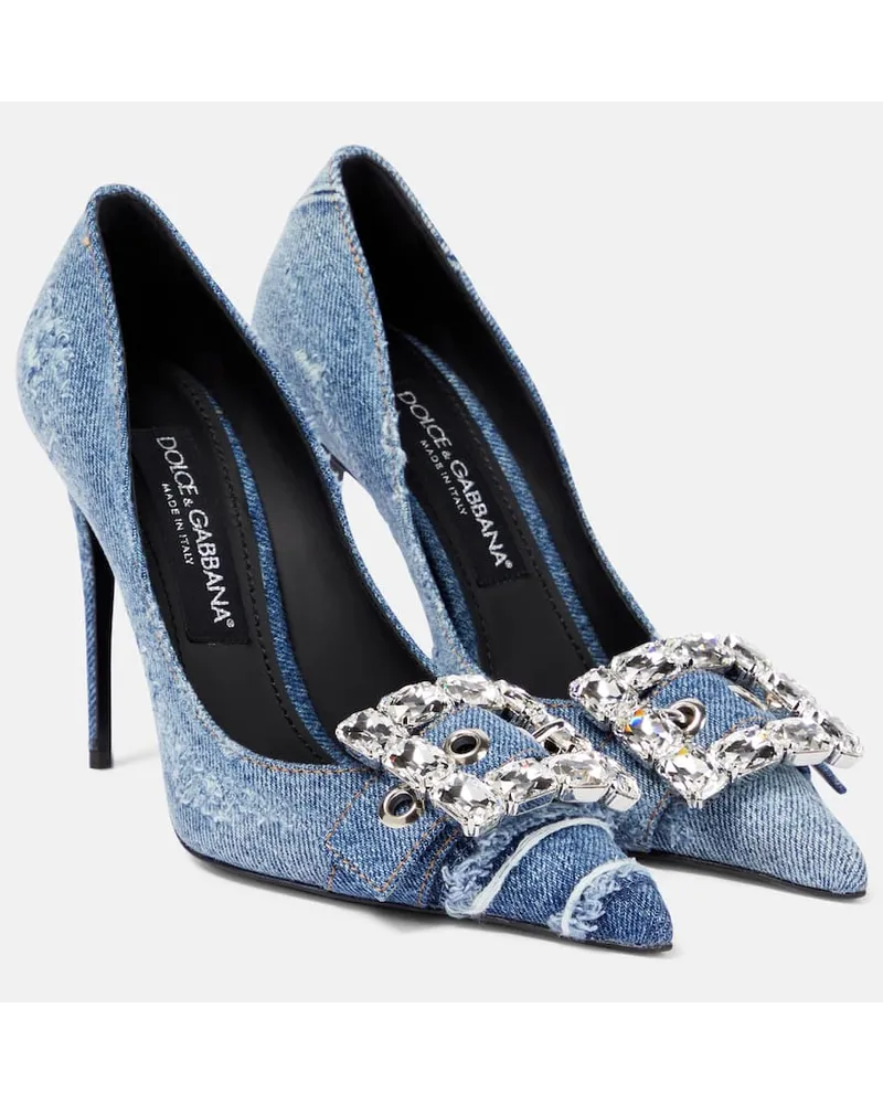 Dolce & Gabbana Verzierte Pumps aus Denim Blau