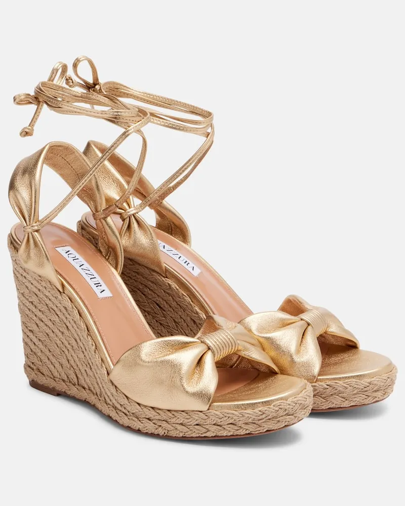 Aquazzura Espadrille-Wedges Carina aus Metallic-Leder Gold