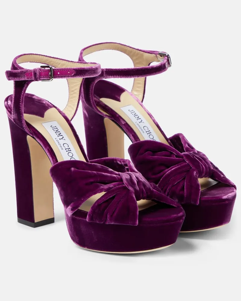 Jimmy Choo Plateausandalen Heloise 120 aus Samt Violett