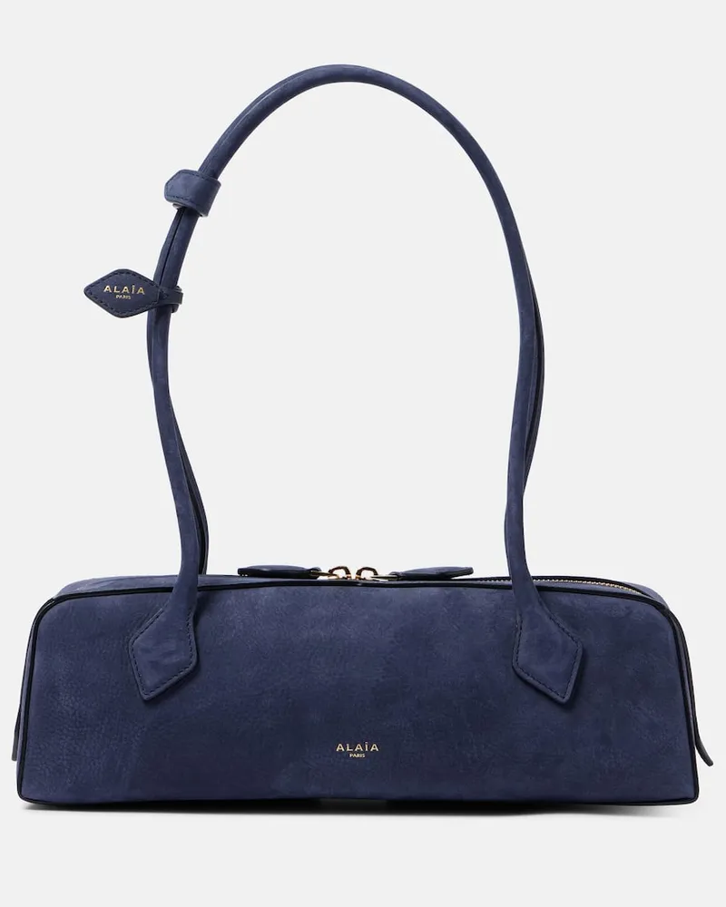 Alaïa Alaïa Schultertasche Le Teckel Medium aus Veloursleder Blau