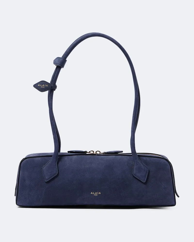 Alaïa Alaïa Schultertasche Le Teckel Medium aus Veloursleder Blau