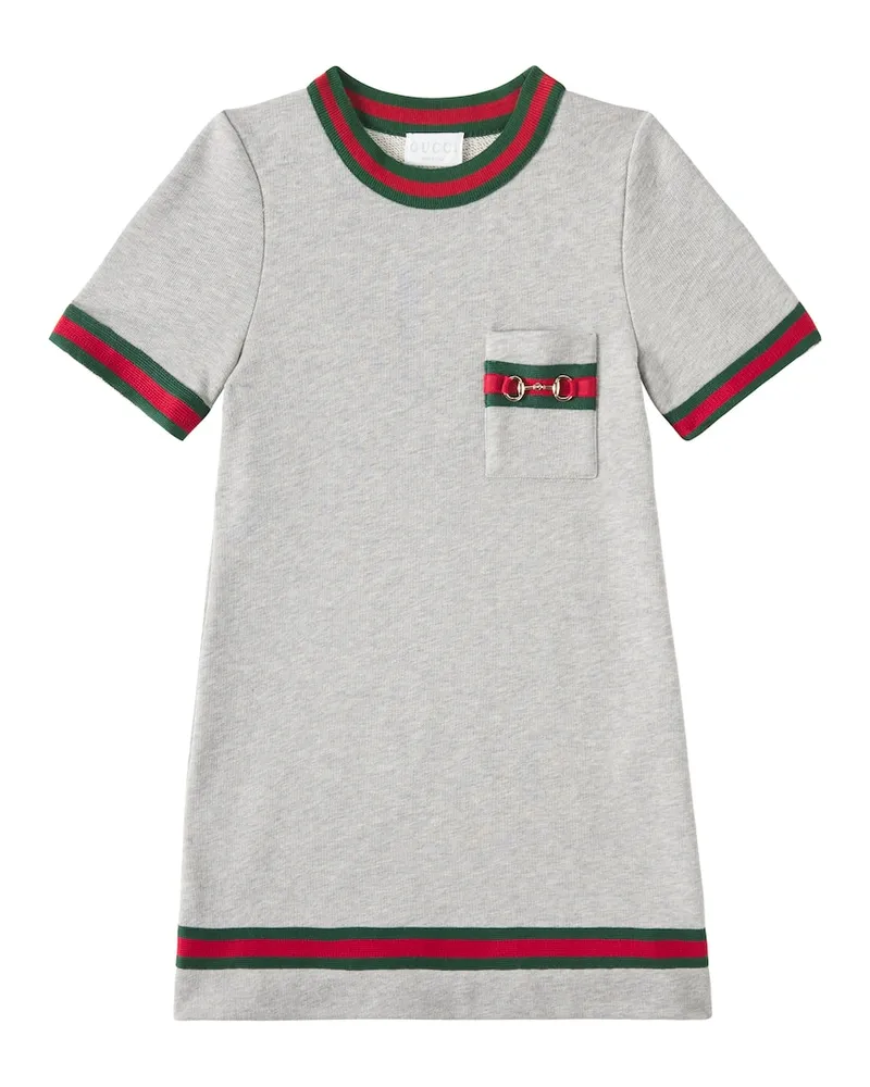 Gucci Kleid Horsebit aus Baumwoll-Jersey Grau