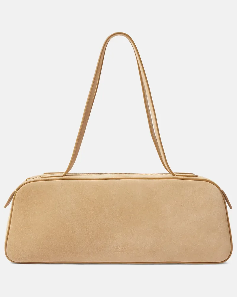 KHAITE Schultertasche Simona aus Veloursleder Beige