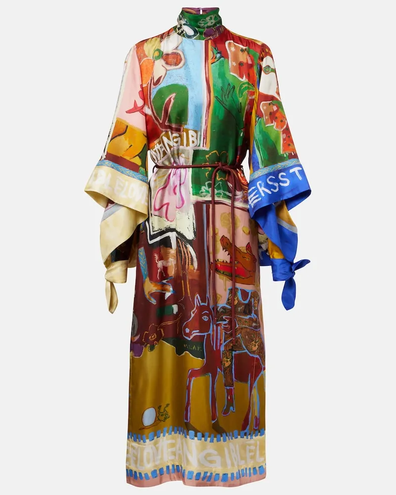 ALEMAIS Alémais X MLAK Midikleid Tangable Love aus Seide Multicolor