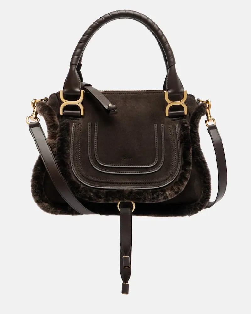 Chloé Chloé Tote Bag Marcie Small aus Veloursleder mit Shearling Braun