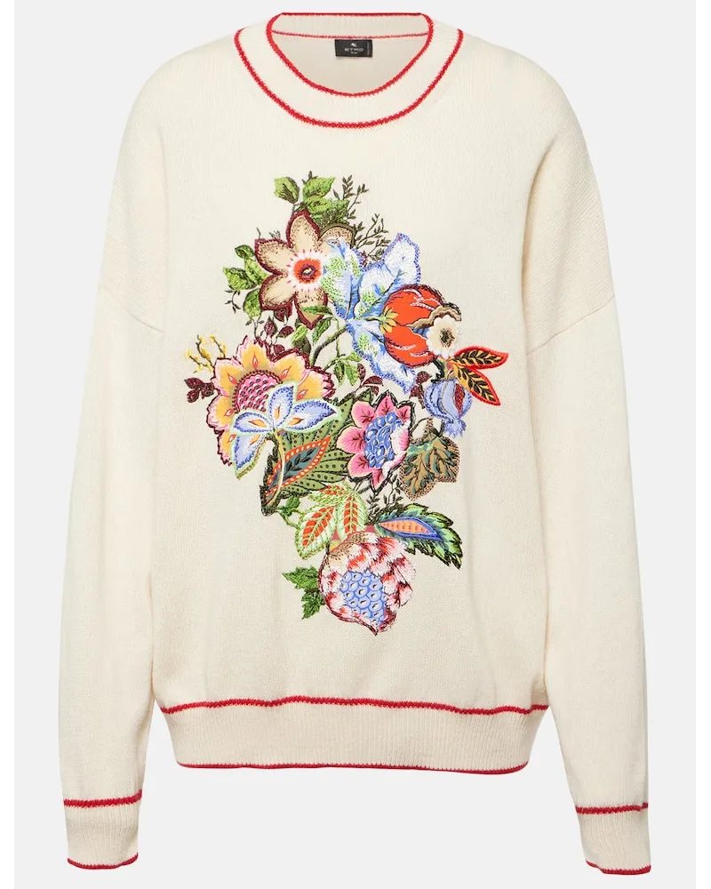 Etro Bestickter Pullover aus Kaschmir und Baumwolle Weiss