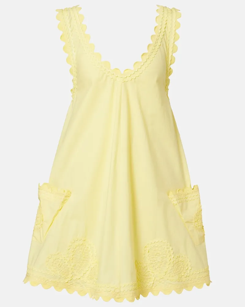 Juliet Dunn Besticktes Minikleid aus Baumwollpopeline Gelb