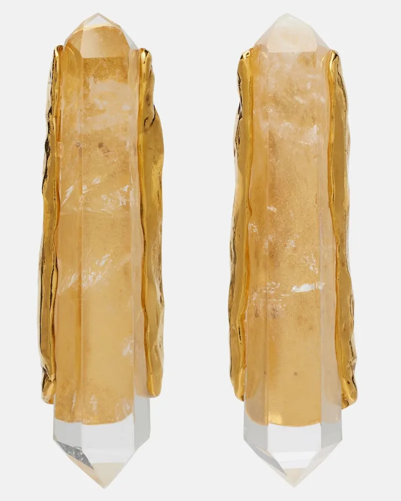 Saint Laurent Clip-Ohrringe Obelisk mit Kristallen Gold