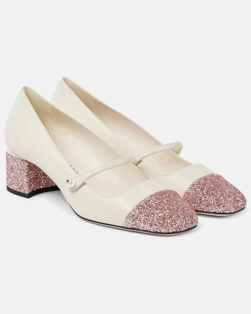 Jimmy Choo Mary-Jane-Pumps Elisa 45 aus Leder mit Glitter Weiß