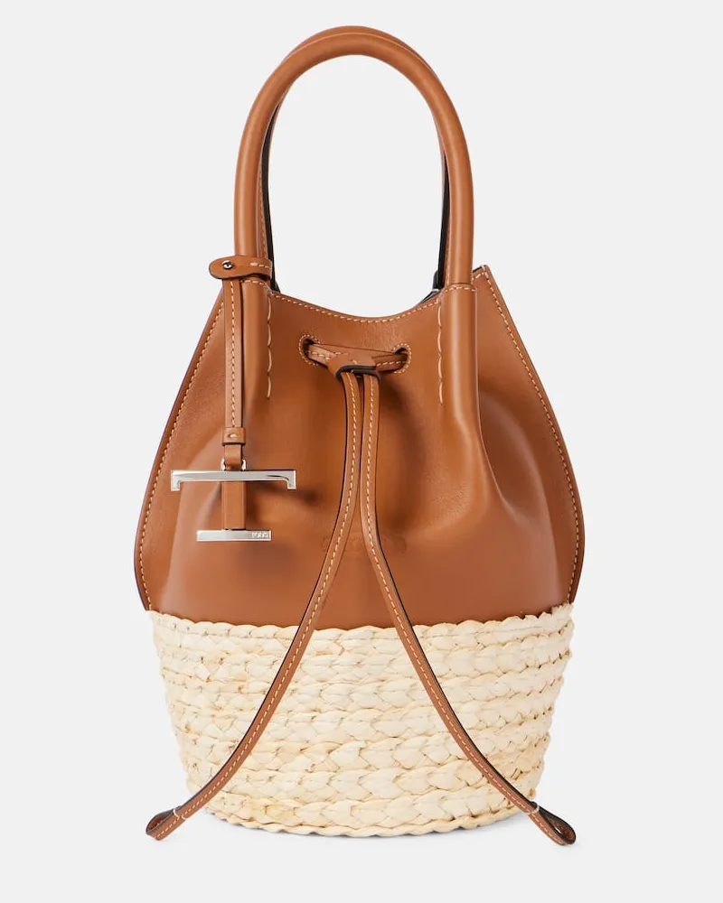 TOD'S Bucket Bag Bux aus Raffiabast und Leder Nude