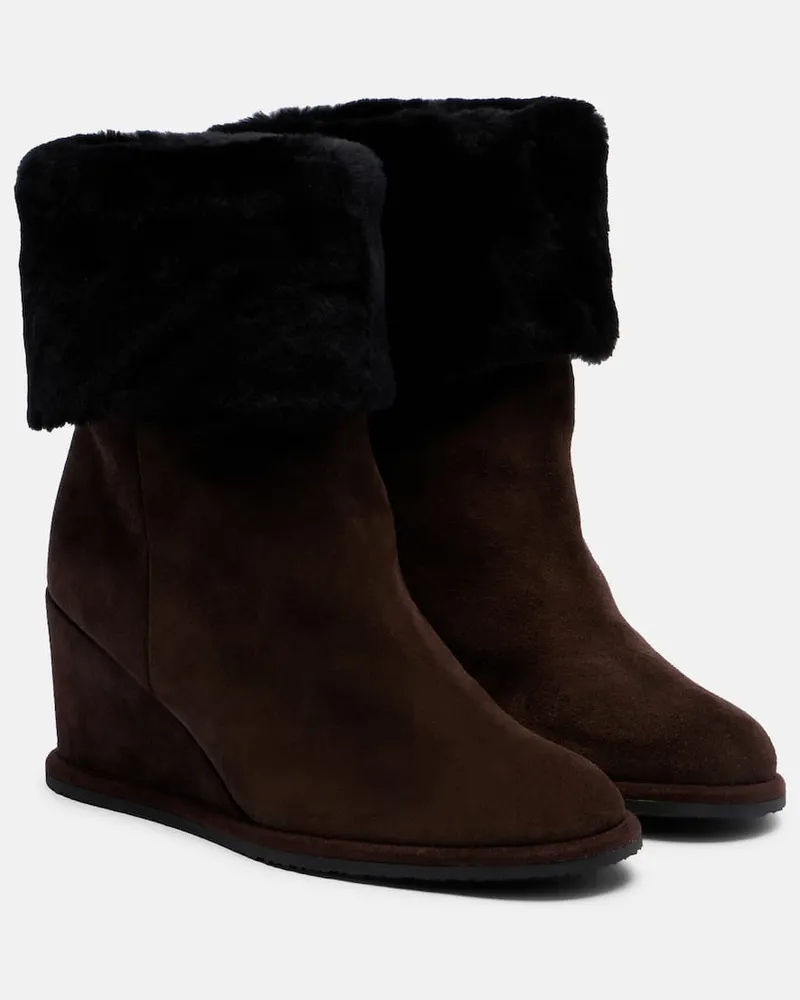 Yves Salomon Ankle Boots aus Veloursleder mit Shearling Braun