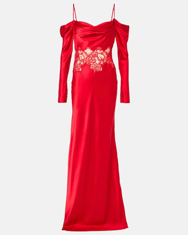 Rebecca Vallance Robe Rubia aus Seidensatin mit Spitze Rot