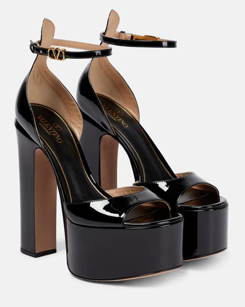 Valentino Garavani Plateausandalen Tan-Go 155 aus Lackleder Schwarz