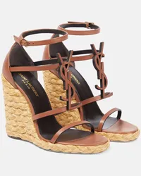 Saint Laurent Wedge-Sandalen Cassandre 115 mit Leder Braun