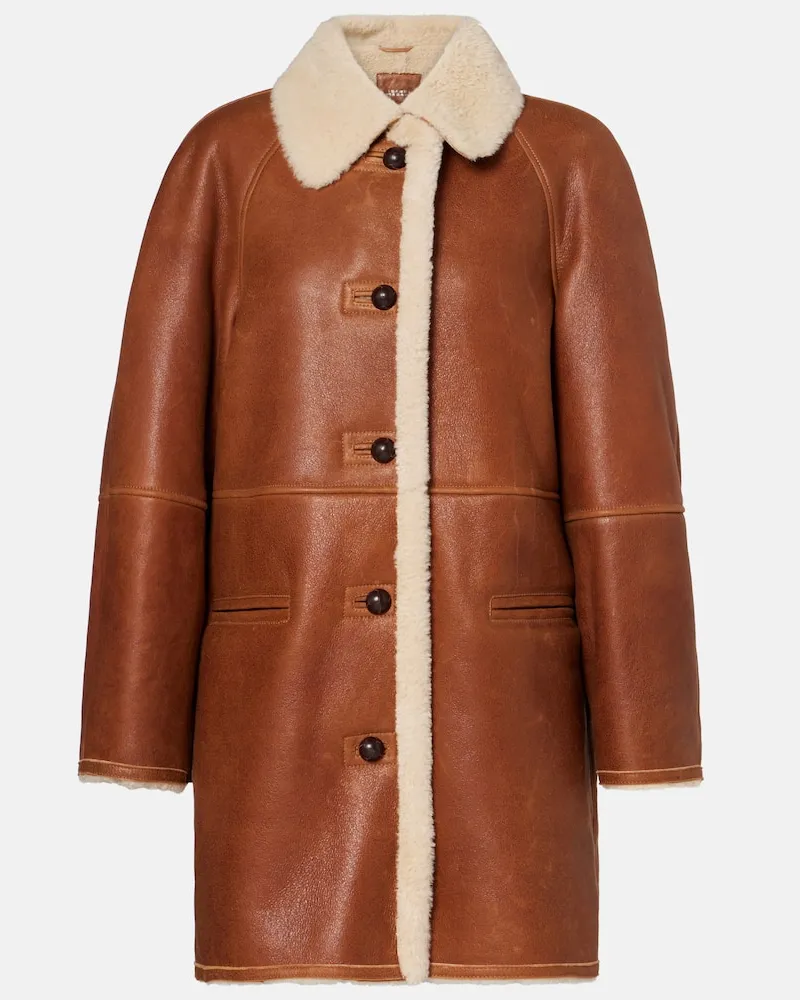 Isabel Marant Mantel Berthie aus Leder mit Shearling Braun