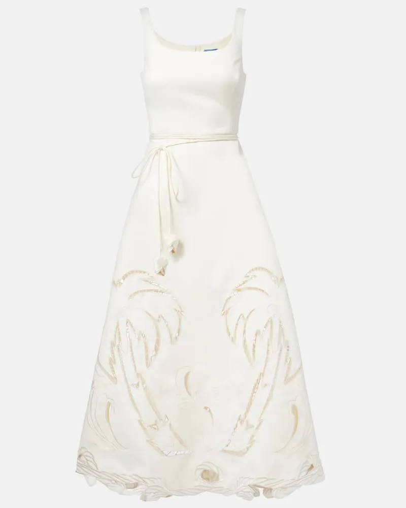 LEO LIN Besticktes Midikleid Palm Weiß