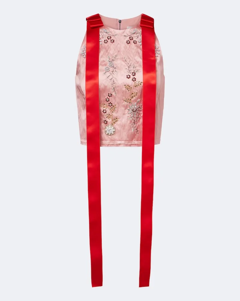 Erdem Verziertes Top aus Satin Rosa
