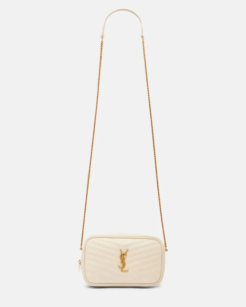 Saint Laurent Schultertasche Lou Mini aus Matelassé-Leder Weiß
