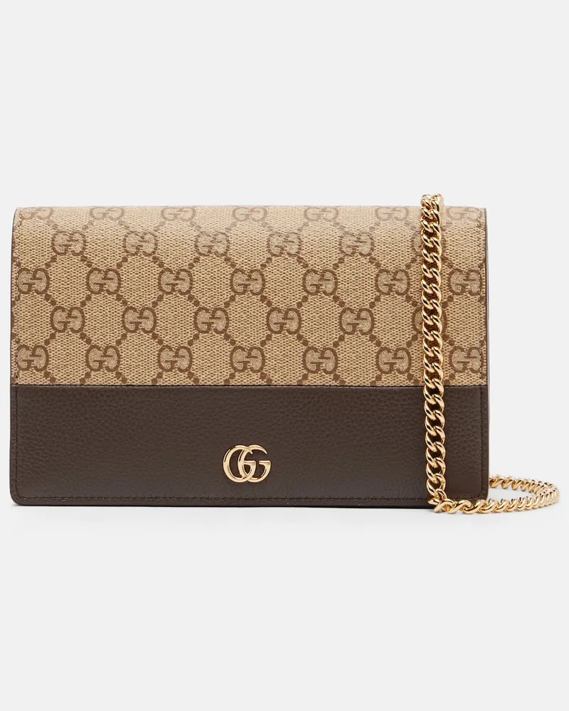 Gucci Portemonnaie mit Kettenriemen GG Marmont aus Canvas Beige
