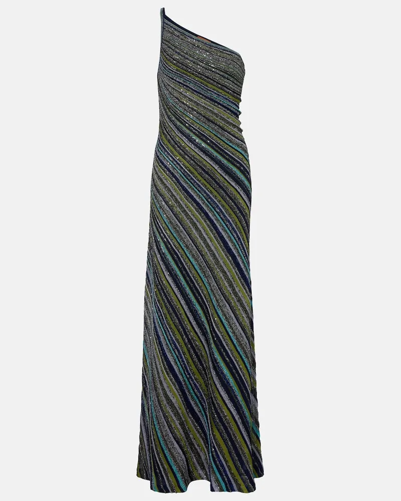 Missoni One-Shoulder-Maxikleid aus Lamé mit Pailletten Grün